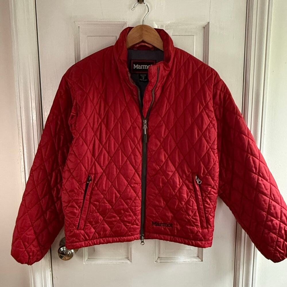 Marmot Puffer Jacket Small Red Diamond Quilted Zip Insulated